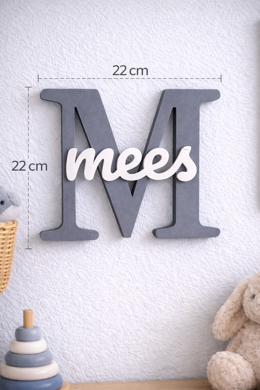 3D naambord - Grijs met wit
