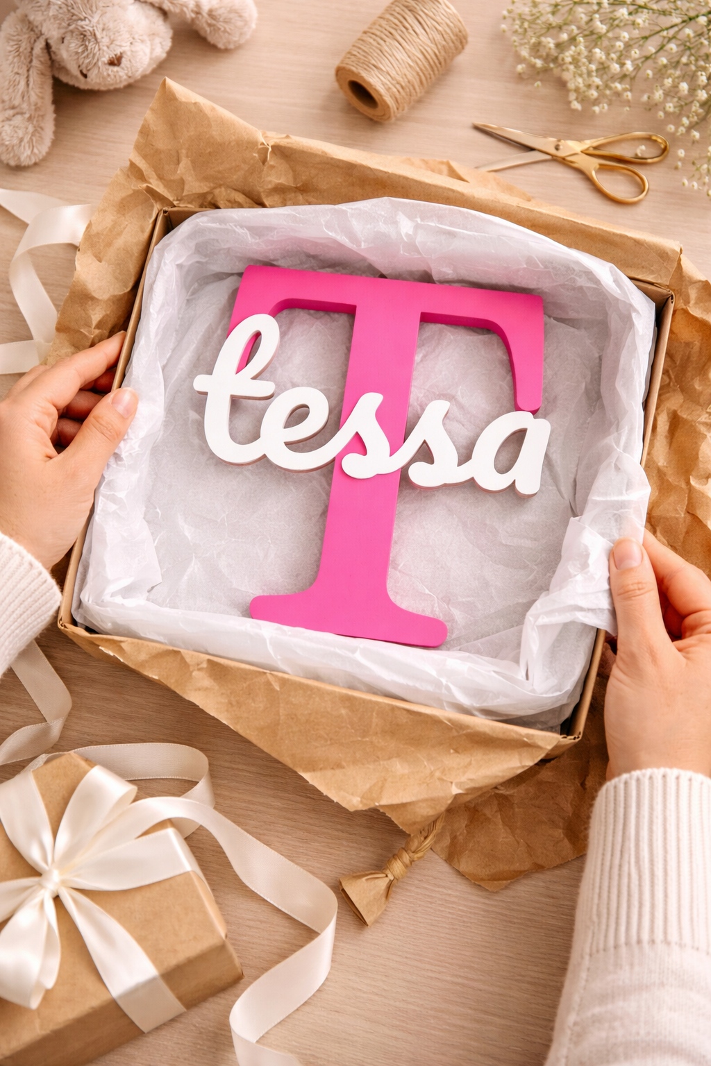 3D naambord - Roze met wit