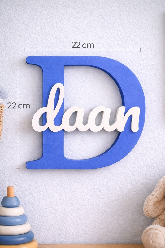 3D naambord - Blauw met wit