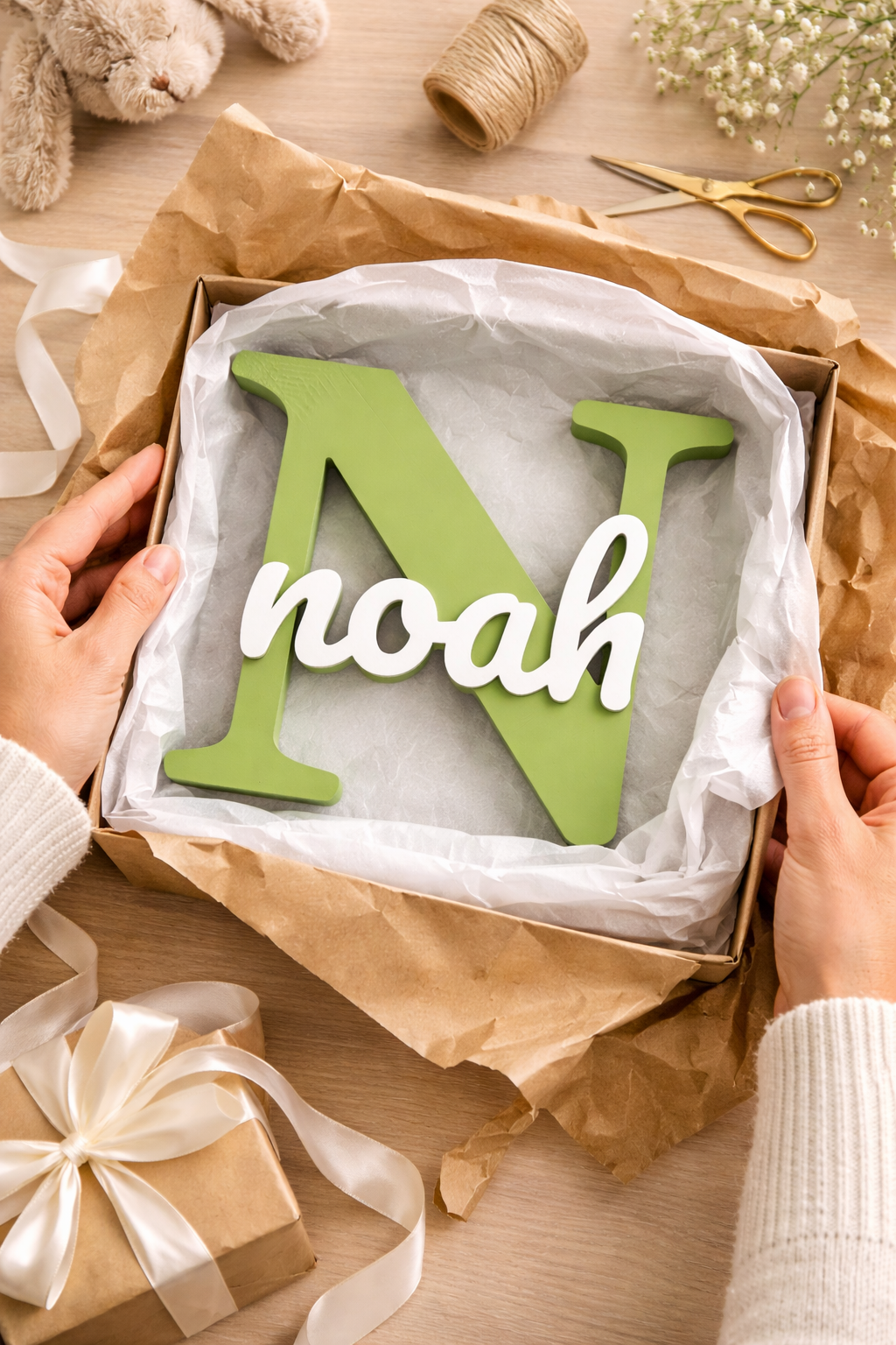 3D naambord - Matcha groen met wit