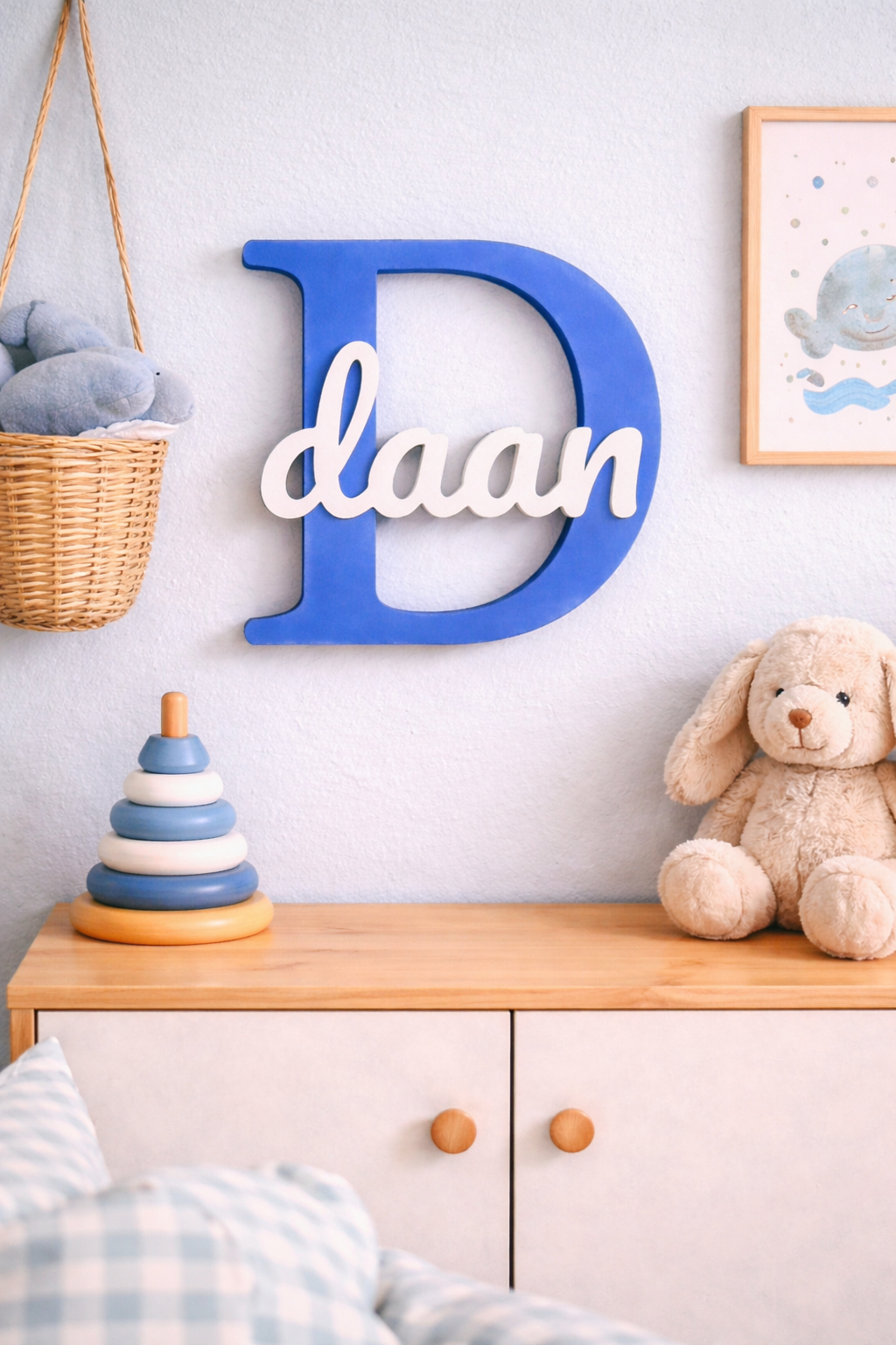 3D naambord - Blauw met wit