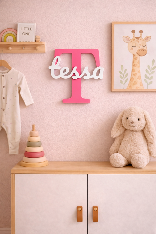 3D naambord - Roze met wit