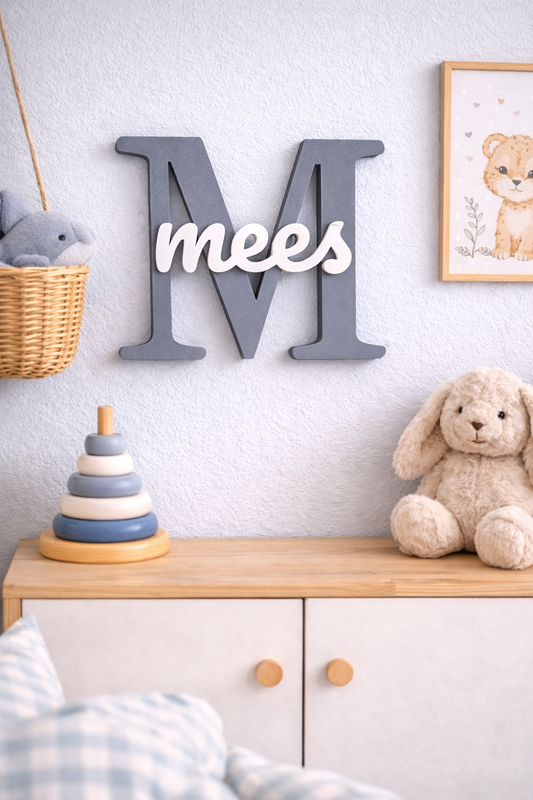 3D naambord - Grijs met wit